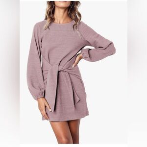 New! Women's Cotton Long Sleeves Elegant Knitted Bodycon Tie Waist Pencil Dress